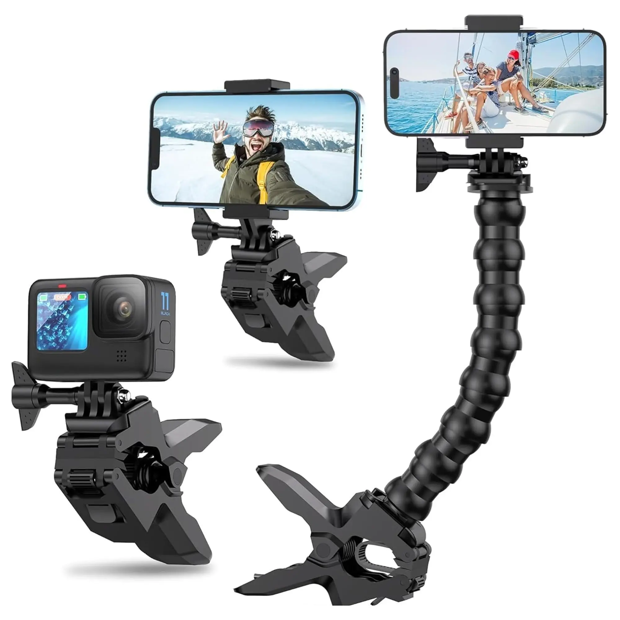 Gooseneck Flexible Phone Holder Clamp Clip Mount, Cell Phone Holders, Adjustable Cell Phone Stand for Desk Pole Table, Compatible with iPhone & Samsung 4-7 Inch Devices