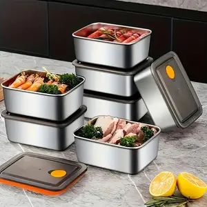 Stainless Steel Food Storage Container, 8 Counts Reusable Food Storage Box with Lid, Food Storage Container for Outdoor Camping, Home Party, Office and School, Camping Kitchenware