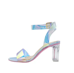 Lola Iridescent Clear Block Perspex Heels for Women with Small Feet