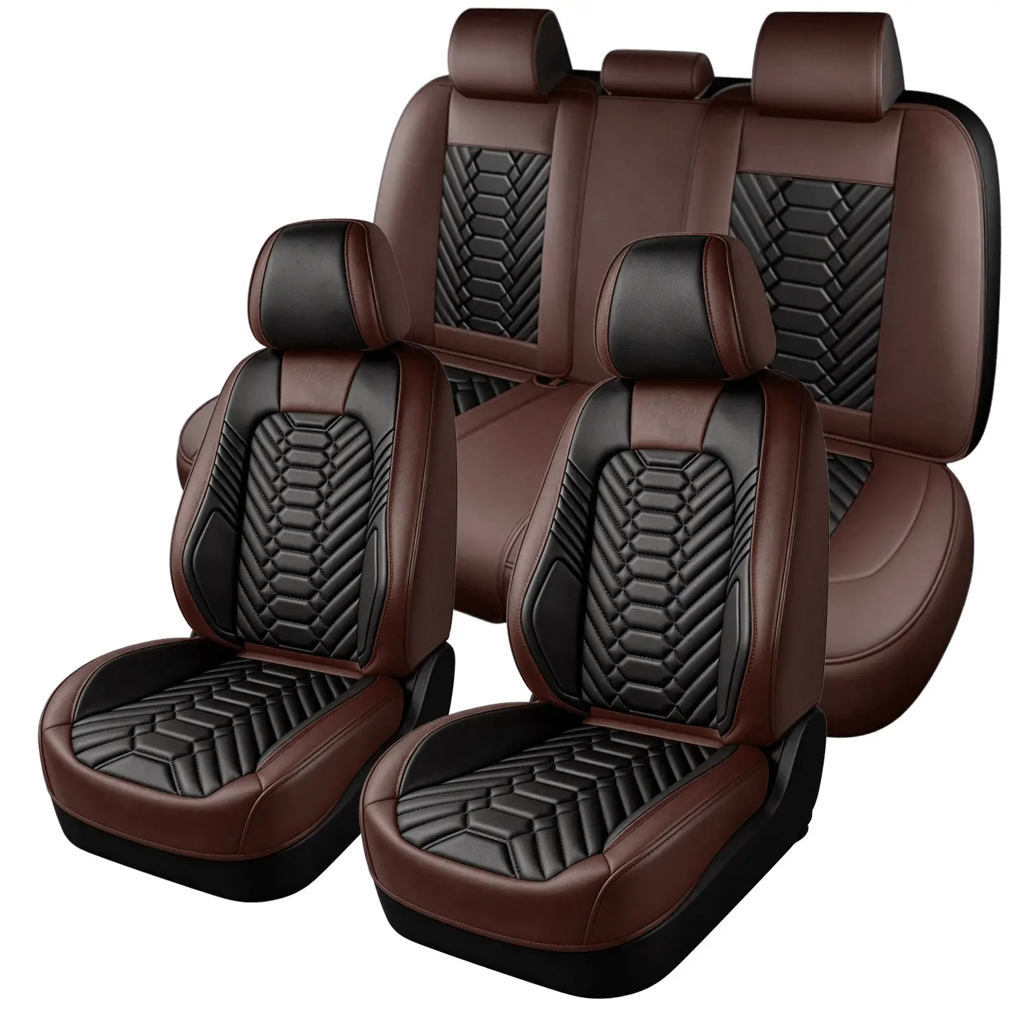 Fit For Chevrolet Silverado Seat Covers 2007-2026 1500 2500HD 3500HD | For GMC Sierra Seat Covers Full Set Crew Double Extended Cab Trail Boss Z71 Truck Faux Leather(5 Seats, Black Brown)
