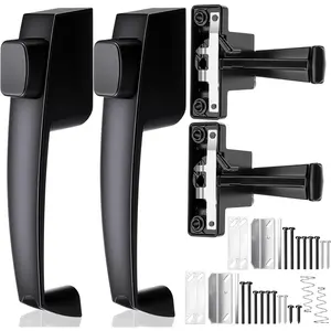 2 Set Storm and Screen Door Push Button Latch, Fits Doors 5/8–1-1/4” Thick, Storm Screen Door Handle Replacement with Latch, Easy Installation, No Lock-Out, Aluminum Finish, Modern Black