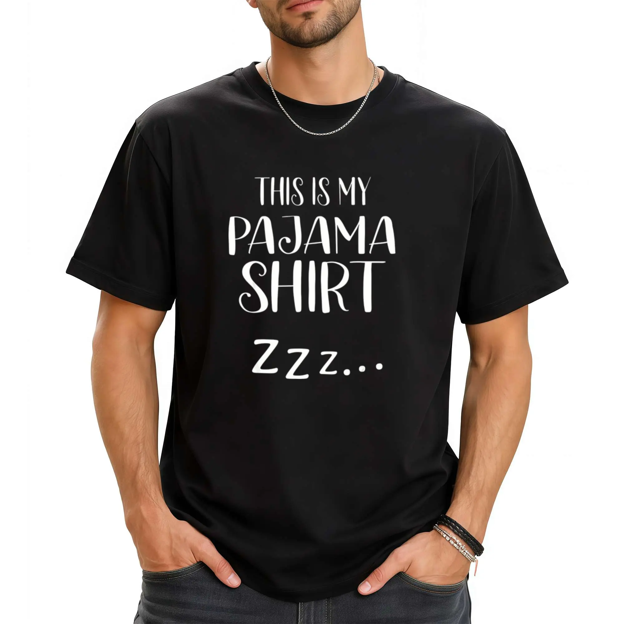 Funny This Is My Pajama Shirt Graphic T-Shirt - 100% Cotton Sleepwear & Casual Tee with Sleepy Design, Unisex Pajama Top for Men & Women (S-XXXL), Machine Washable Year-Round Comfortable Gift