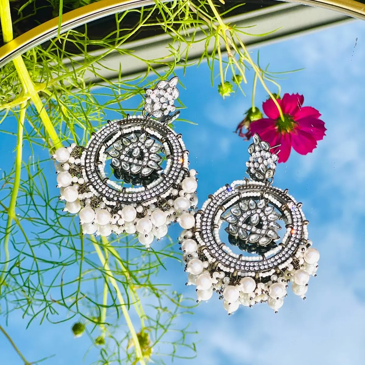 Kundan jhumka (available colors green,red,yellow,white,black)