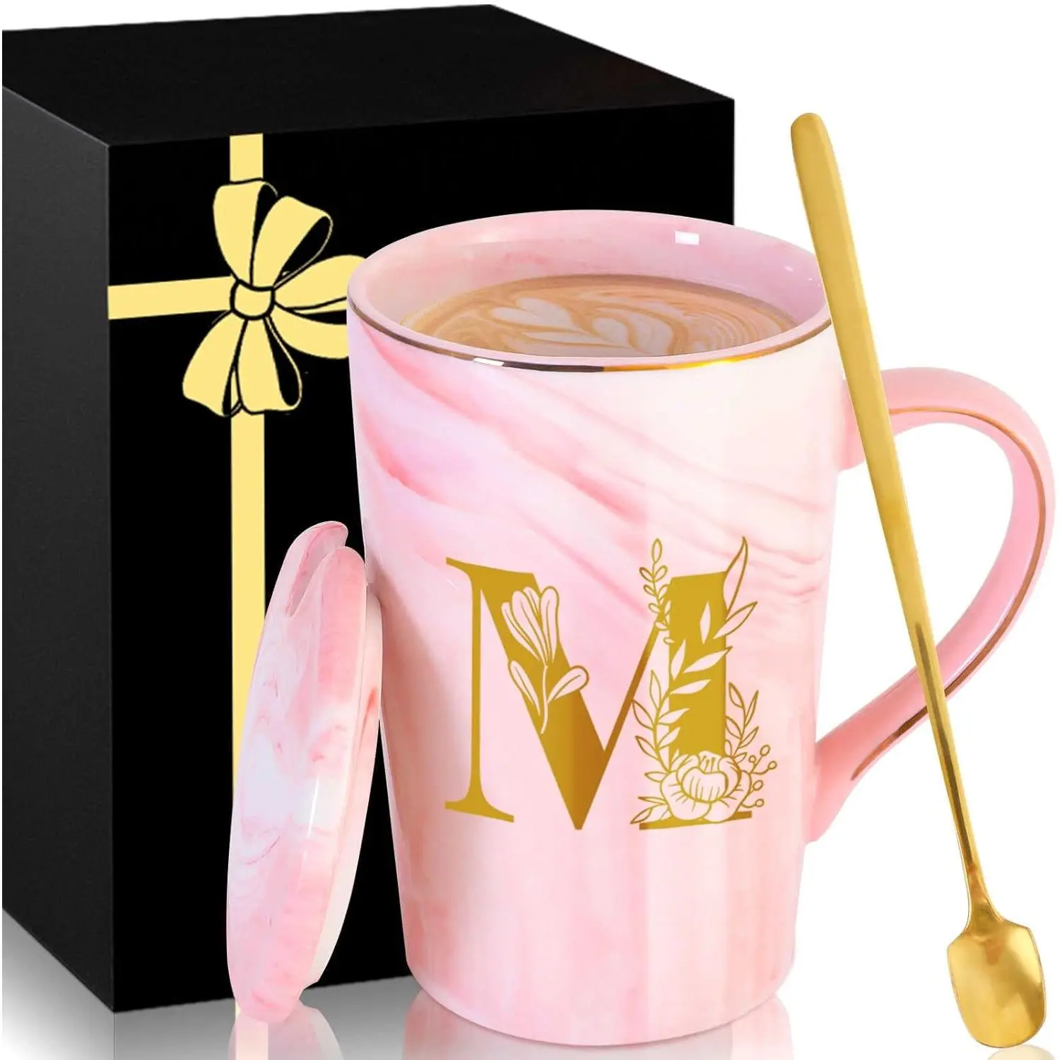 Personalized Ceramic Cup with Lid - Dishwasher-Safe, Microwave-Safe Marble Finish Drinkware with Letters, Custom Birthday Gift Ideas for Girlfriend from Partner