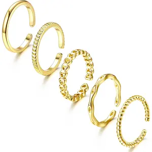 MILACOLATO 5Pcs Gold Rings for Women Girls Adjustable Thumb Rings Women 14K Plated Gold Stackable Ring Sets Open Finger Ring