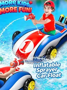 Inflatable Water-Spraying Car Float - Pool Battle Boat Seat Ring for Water Sports, Diving