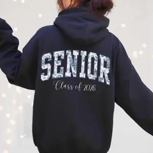 Senior 2026 Graduation T-Shirt/Sweatshirt/Hoodie, End of School Year, Floral Blue Toile Hoodie, Teen Girl Gift, High School Graduation Hoodie Gift