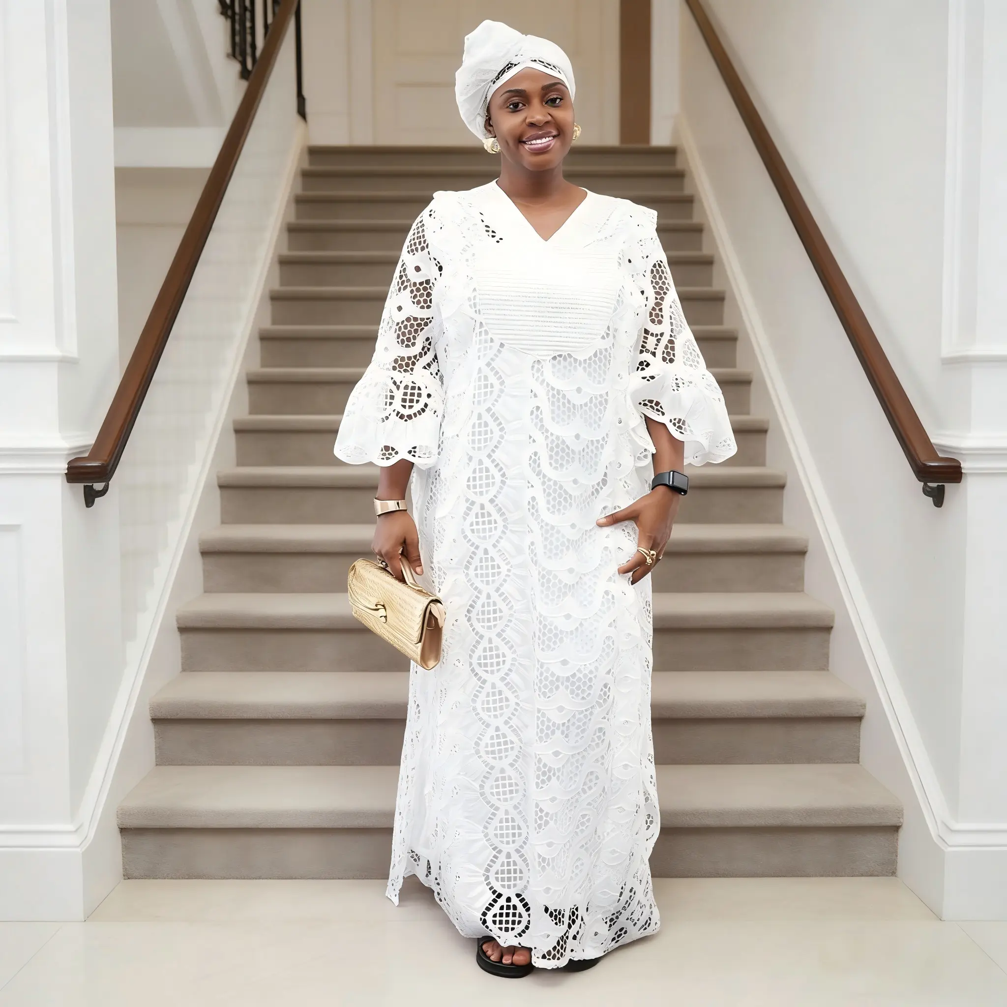 white african dress Irene Print - African Clothing Dress length White African Bridesmaid Clothing 2