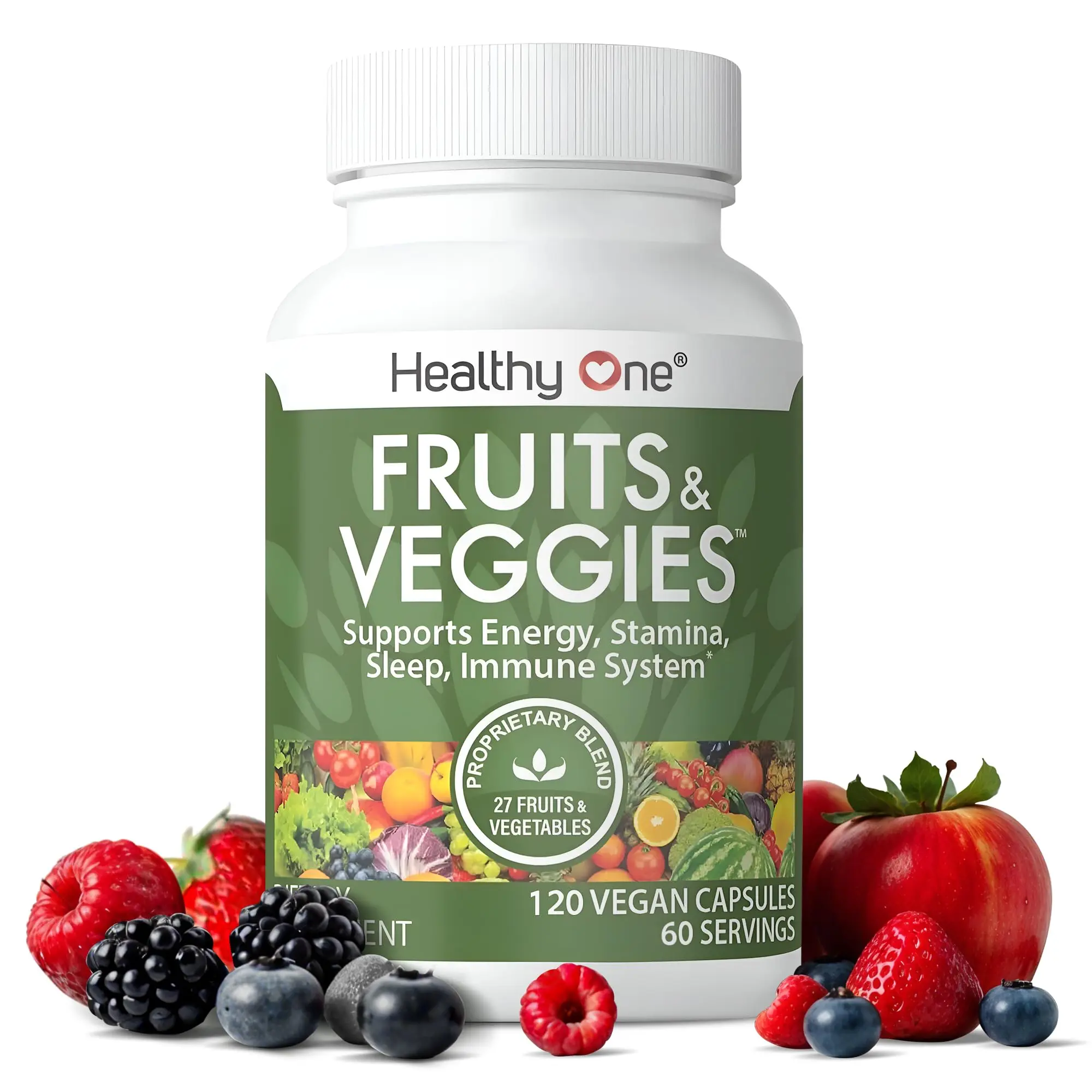 Organic Fruits & Veggies Formula with 27 Whole Food Ingredients, Fiber & Antioxidant Blend, Daily Fruit & Vegetable Supplement, 120 Capsules (60 Servings)