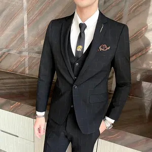 2025 Men's Suit Three-Piece Set Professional Formal Workwear Korean Style Casual Groomsmen Suit Non-Iron Business Suit Set for Men Menswear Beige
