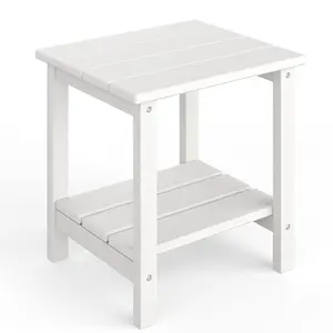 GAOMON Adirondack Outdoor Side Table 18 x 15 in, HDPE 2-Tier Patio Side Tables for Outside, All-Weather End Table for Patio Pool Deck Indoor Backyard,White