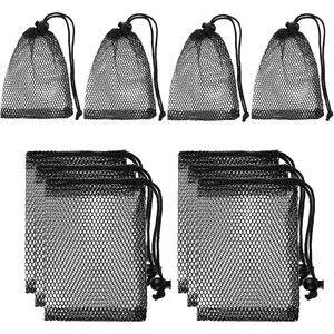 10Pcs Small Mesh Bags, 6X4 Inch Drawstring Black Mesh Drawstring Bag Mini Nylon Net Bags with Drawstrings Sports Mesh Sports Equipment Bag Small Gym Bag for Football, Golf Stuff Balls YUXIANLB