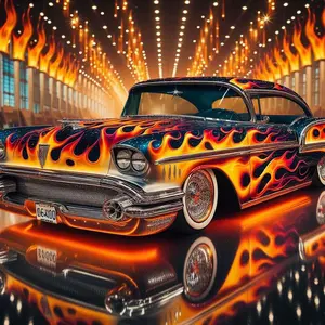 5D DIY Full Drill Round Diamond Painting, Diamond painting kits, Diamond Art Kit Vintage Car, Flame Pattern, Glowing Background, Mosaic, Canvas, DIY Decorative Painting, Home Wall Decor, Suitable for Halloween and Christmas Gifts