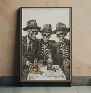 Oil Painting Skeleton Vintage Whiskey Wall Art , Unique Man Cave Perfect Gift For Whiskey Lover Poster