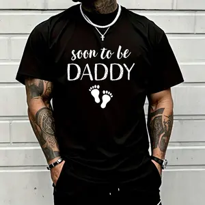 Men’s American-style trendy printed T-shirt, black and white short sleeves; holiday streetwear fashion styling; casual crew neck short-sleeve T-shirt for everyday outdoor leisure wear.