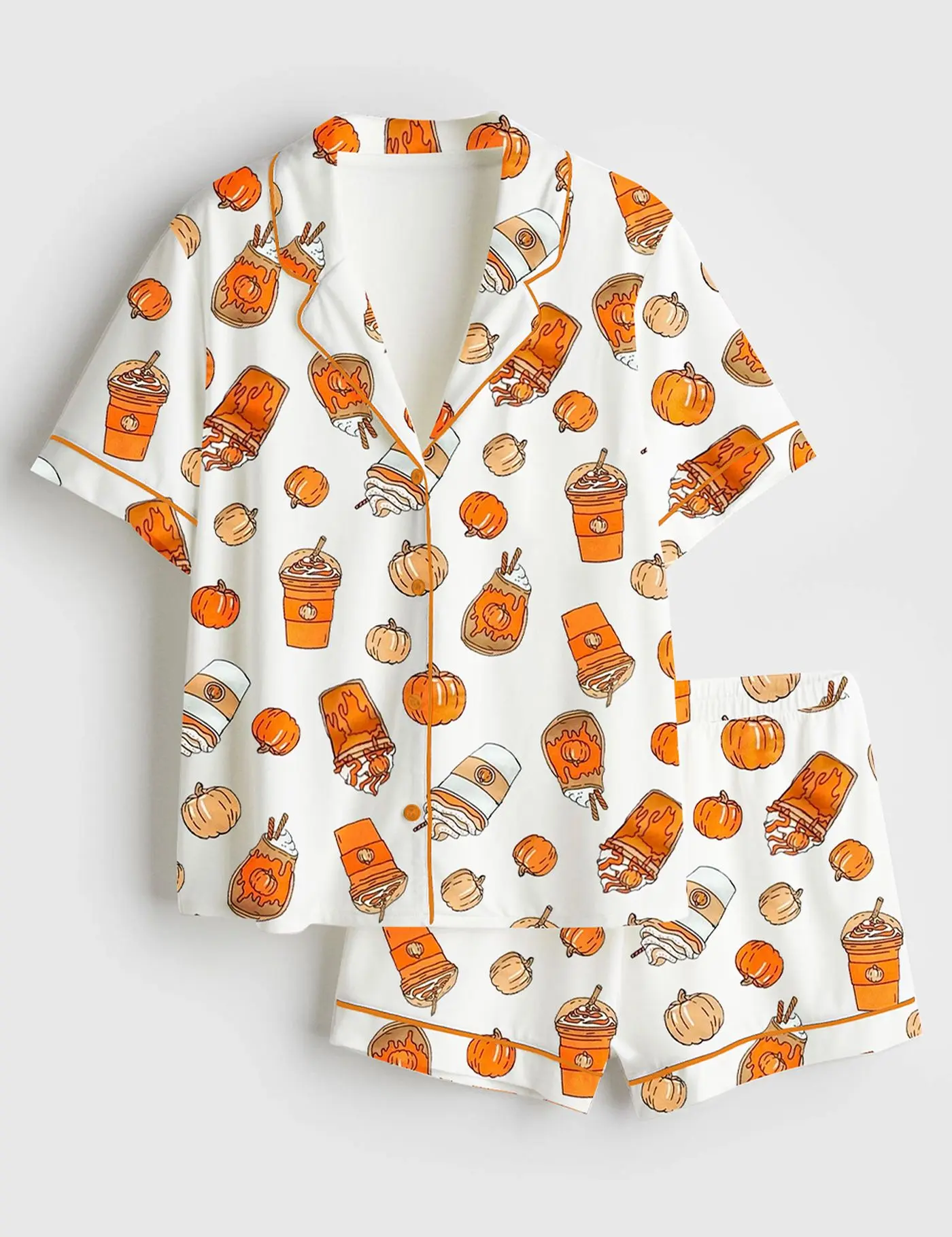 Women's Pumpkin Spice Satin Pajama Set, Cozy Fall Halloween Sleepwear, Cute Autumn Lounge Set