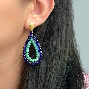 Turquoise & Royal Blue Teardrop Dangle Earrings | Handmade Statement Earrings