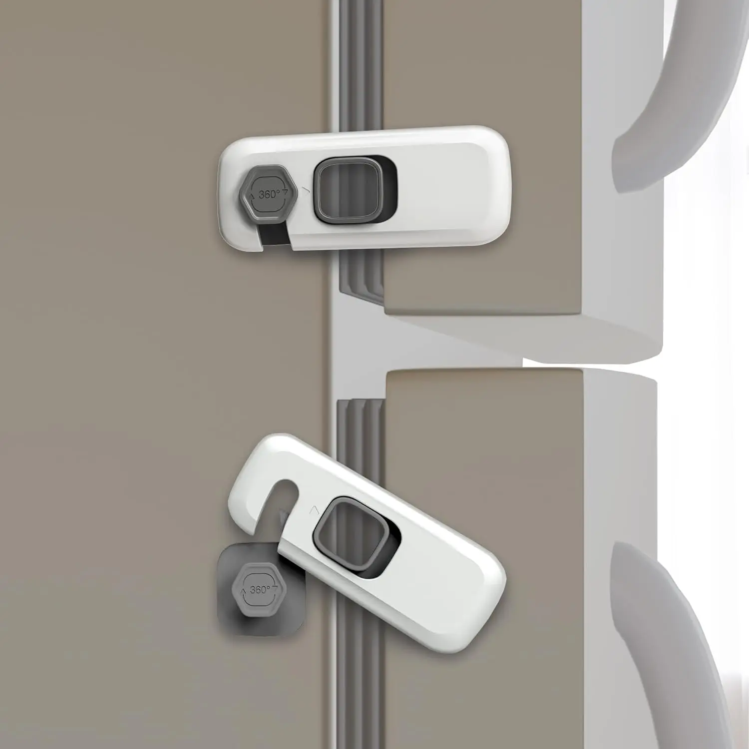5 Pack Fridge Lock,  Pro Refrigerator Lock,  Fridge Door Latches,  Safety Locks for Cabinet, Cupboard, Drawers, Oven, Closet,  Adhesive-Easy to Install, Grey