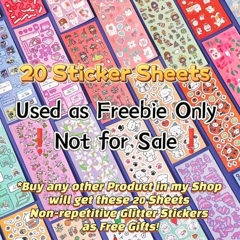 20 Sheets Non-Duplicate Shiny Decorative DIY Stickers - Kawaii Planner, Scrapbook Decals, Aesthetic Cute Cartoon Stickers Freebie for Scrapbooking & Stamping Hobbies, Diy Crafts Sticker