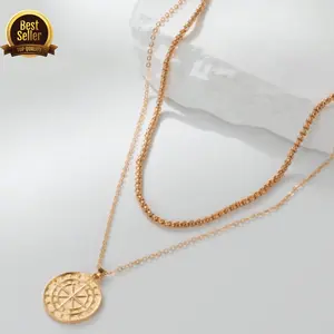Gold pentagon compass pendant necklace for men