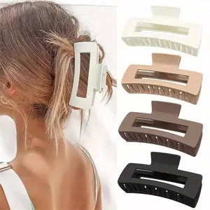 4pcs Minimalist Square Hair Clips, Matte Lightweight Plastic Claw Hair Accessories for Women, Strong Grip Hair Clutches Hair Catcher Clips, Ideal for Daily Hair Styling Makeup Shower Face Washing and Matching Outfits