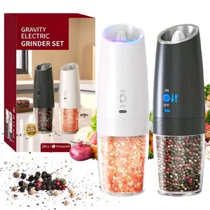 Gravity Electric Salt And Pepper Grinder Set Of 2,USB Rechargeable Kitchen Electric Pepper Mill With Adjustable Grinder And LED Light,Tall Glass Salt And Pepper Grinders Refillable,USB RECHARGEABLE Gravity Electric Salt And Pepper Grinder Set,Batte