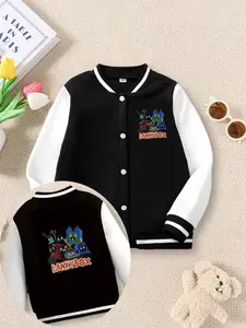 Lankybox Game-Related Printed Boys' And Girls' Spring/Autumn New Trendy Baseball-Style Cardigan Jackets, Fashionable, Casual, Comfortable, Suitable For Daily Outdoor Use, Great Choice For Gift Giving.
