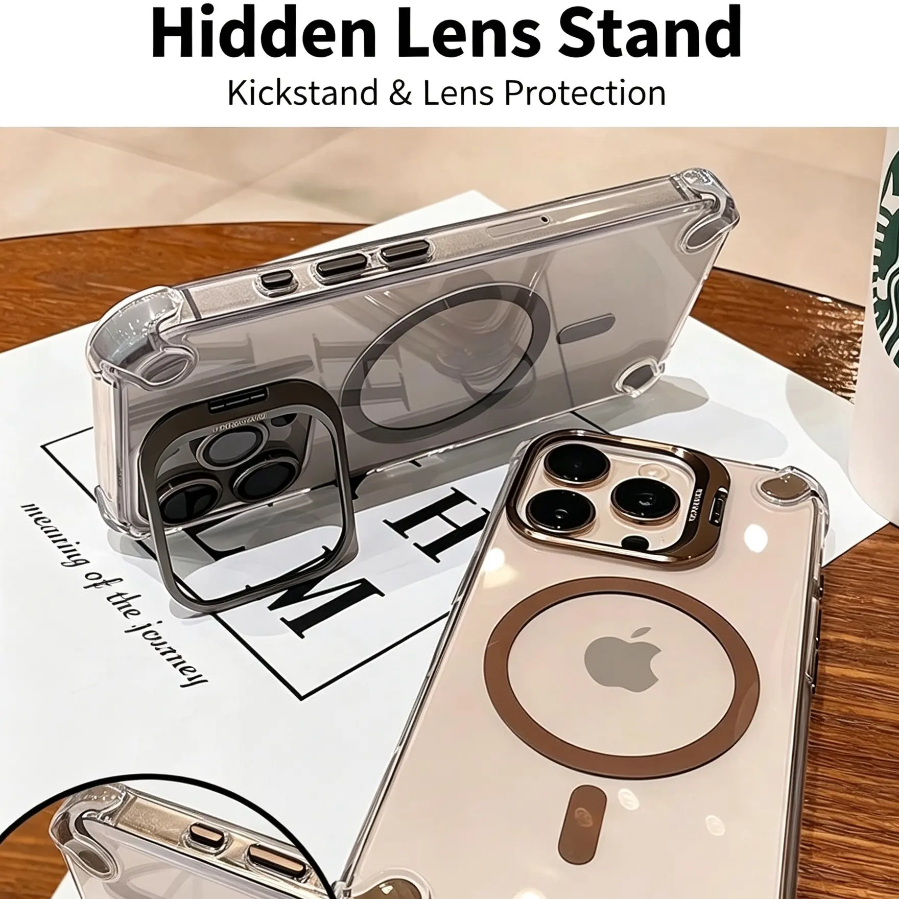 Magsafe magnetic phone case with shockproof airbags on all four corners, sliding camera stand transparent drop-proof protective case, compatible with iPhone 17 Pro Max/16/15/14/13, metal lens stand, anti-drop and anti-slip