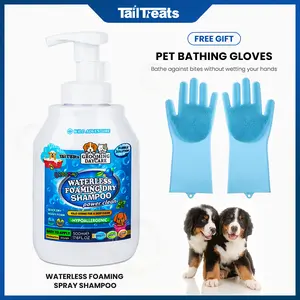 Tail Treats No Rinse Foaming Shampoo with Pet Bathing Gloves, for Dogs & Cats, Perfect for Quick & Easy Deep Clean (17.6 fl oz/500mI)