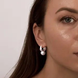 VENOCO Pearl Dainty earrings for women,Elegant Big Pearl Earrings for Women, 14K Gold Plated Hoop Clasp, Pearl Dangle Earrings for Gift