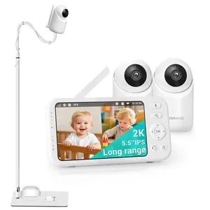 Jartoo 1860ft Long Range Video Baby Monitor with 2 Cameras, Floor Stand Included, AI Cry Detect  2K 5.5" Baby Monitor No WiFi Baby Camera Wireless, Clear Night Vision, ANC, 2-Way Talk, White Noise,6000mAh