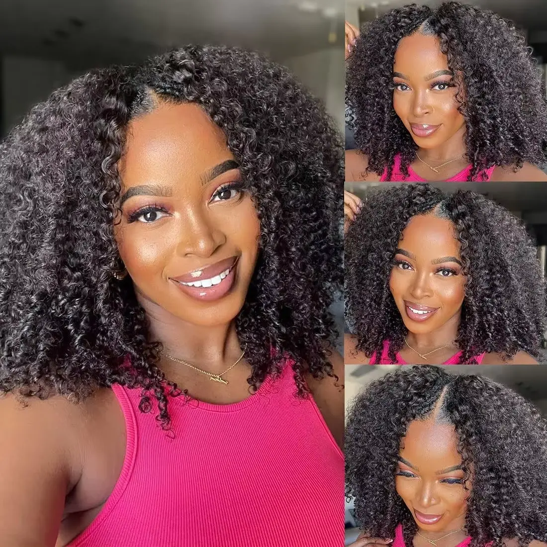 Kinky Curly V Part Wig Human Hair No Leave Out Upgrade Deep Wave Curly V Shape Wig No Glue Wig For Women