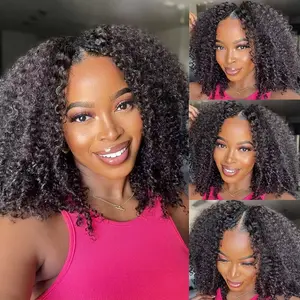 Kinky Curly V Part Wig Human Hair No Leave Out Upgrade Deep Wave Curly V Shape Wig No Glue Wig For Women