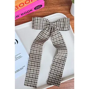 THE CHECKERED DOUBLE LAYER BOW RIBBON CLIP