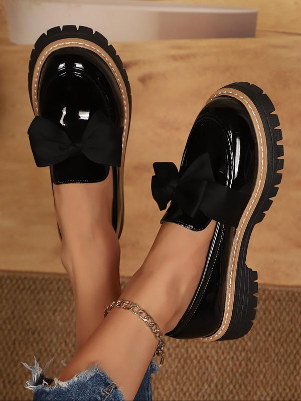 Affordable American Retro Style Women's Leather Shoes - Autumn New Thick-Soled Bowknot Design, Suitable for Matching Skirts, Mary Jane Loafers (Single-Sole)