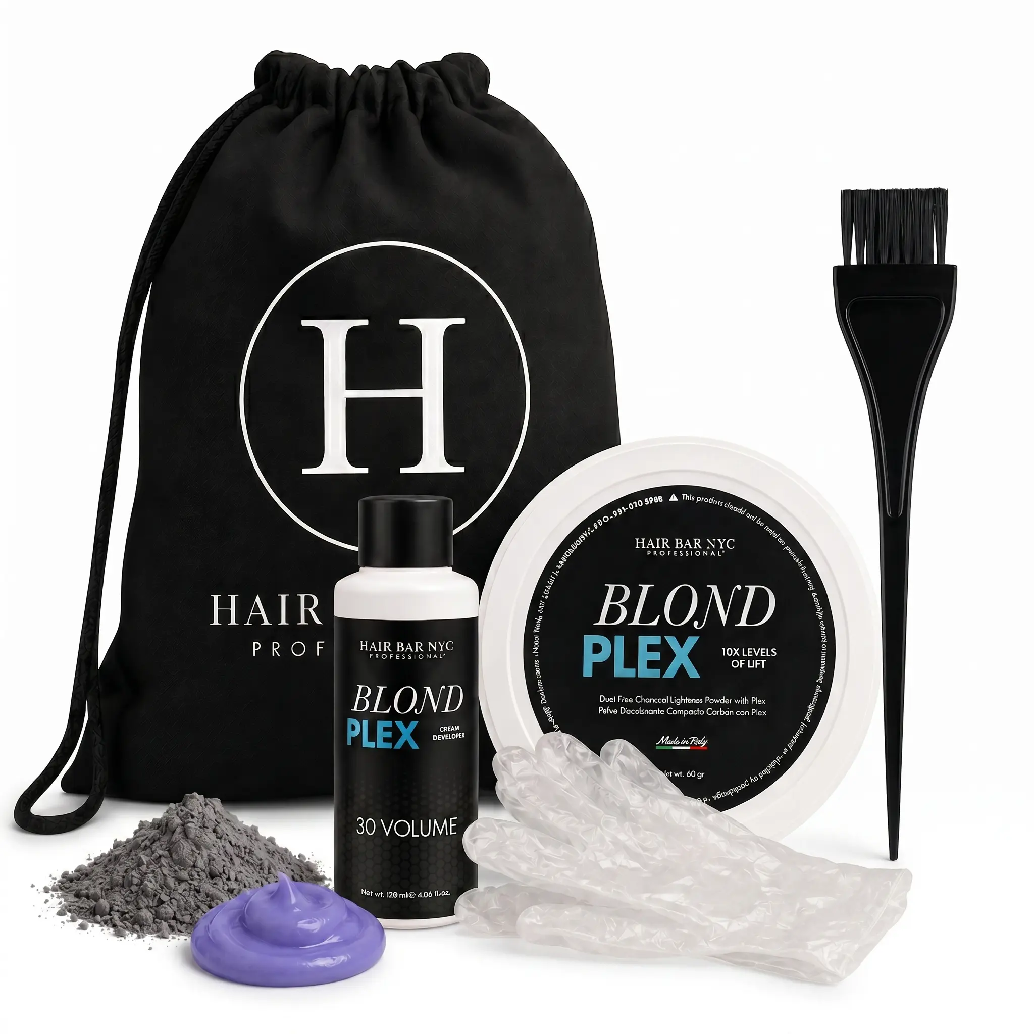 Hair Bar NYC Blond Plex 10X Lightener + 30 Volume Violet Developer Kit – Dust-Free Charcoal Bleach Powder (50g / 1.76 oz) + Anti-Brass Developer (120 ml / 4.06 fl oz) – Bond-Building Formula
