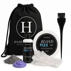 Hair Bar NYC Blond Plex 10X Lightener + 30 Volume Violet Developer Kit – Dust-Free Charcoal Bleach Powder (50g / 1.76 oz) + Anti-Brass Developer (120 ml / 4.06 fl oz) – Bond-Building Formula