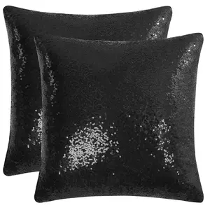 Unique Bargains 2 Pcs Black Sequin Throw Pillow Covers, Shiny Sparkling Comfy Satin Sequin Cushion Covers, Decorative Pillowcases for Bedroom/Living Room/Sofa/Party, 16 x 16 Inch
