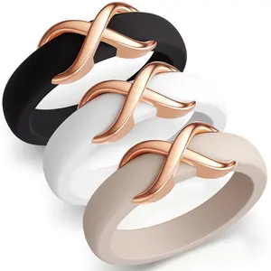 ThunderFit Silicone Rings Wedding Bands for Women with Infinity Accent, 6.7mm Wide, 3.4mm Thick, Women's Rubber Engagement Bands, Variety Multipack 1-3