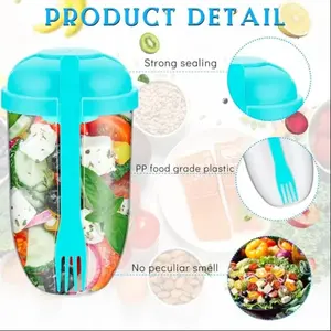 Salad Mixer Cup with Fork, Large Capacity Healthy Salad Container, Portable Lightweight Durable Plastic Kitchen Tool Set, Includes Utensils