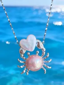 With crimping ~ Sweet minimalist creative crab pearl necklace, niche style girly versatile clavicle chain accessory, Dainty Pearl Necklace