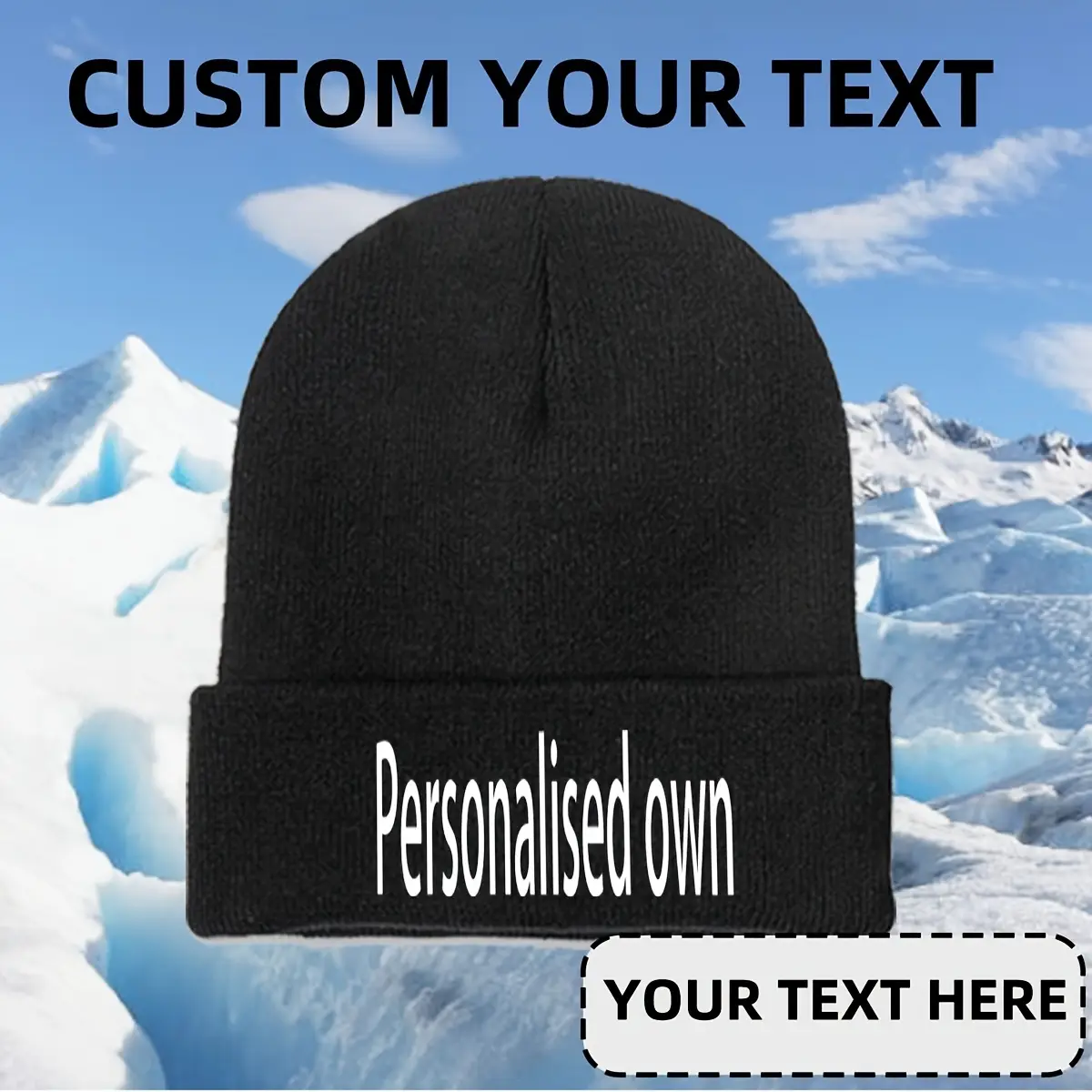 Unisex Custom Personalized Knitted Beanie Hat - Stretch, Adjustable, Fitted, Soft Acrylic, Lightweight Everyday Winter Christmas Gift for Sports & Outdoor Use, Casual