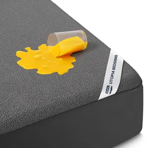 Utopia Bedding Mattress Protector Waterproof (Gray, Black & Navy Color), Premium 200 GSM Terry Mattress Cover, Soft & Breathable Bed Cover, Fitted Sheet Style Stretchable Deep Pockets