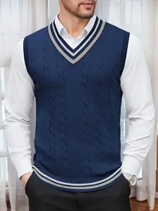 Men's Knitted Vest V Neck Sleeveless Sweater, Casual Vintage Comfortable Fitted Pullover for Fall Winter Spring Outdoor Dating