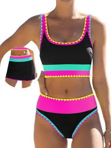 JointlyCreating High Waisted Bikini Sets for Women Tummy Control Swimsuits 3 Piece Bathing Suits Neon Swimwear with Skirt 2026 Trendy Beachwear