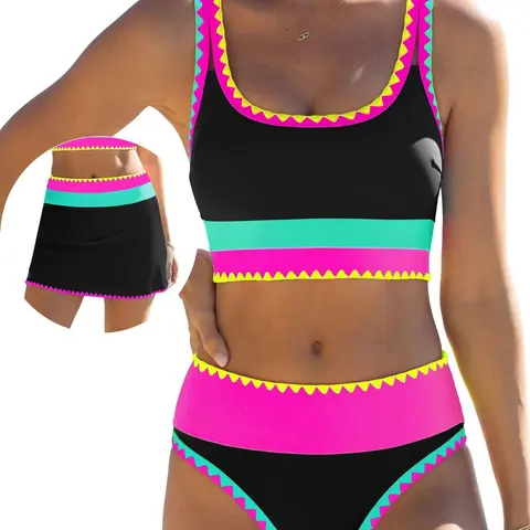 JointlyCreating High Waisted Bikini Sets for Women Tummy Control Swimsuits 3 Piece Bathing Suits Neon Swimwear with Skirt 2026 Trendy Beachwear