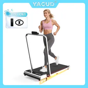 【Colorful Handrail】 YAGUD Upgraded Folding Treadmill,Low Noise Motor - 265lbs Weight Capacity Spacious BeltWalking Pad, Dual Shock Absorption, Remote Control &Wheels for Easy Moving - Includes Free Resistance Bands
