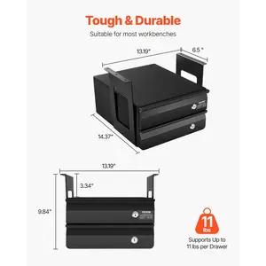 VEVOR13WideUnderDeskDrawerSlideOut, UnderTablePull-outDrawerAttachment, HiddenDesktop2 Layer StorageOrganizer, Lockable UndermountPencilDrawerforSitStandWorkstation, 14x13x10in