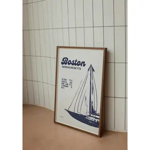Boston Massachusetts Travel Print  Retro Sailboat Wall Art, Vintage Boston Prints, Quote, City Print, New England Decor