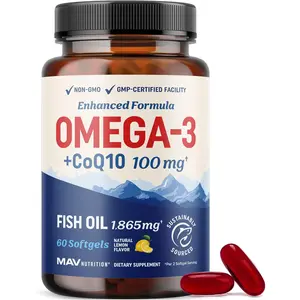 Omega 3 Fish Oil with CoQ10 1305 mg and Coenzyme Q10 100 mg for Heart Health Cellular Energy and Antioxidant Support Non GMO 60 Count